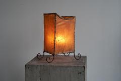 Rare Mid Century Table Lamp in Goatskin and Wrought Iron 1950s - 4396269