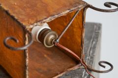 Rare Mid Century Table Lamp in Goatskin and Wrought Iron 1950s - 4396272