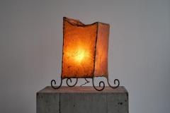 Rare Mid Century Table Lamp in Goatskin and Wrought Iron 1950s - 4396293