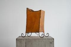 Rare Mid Century Table Lamp in Goatskin and Wrought Iron 1950s - 4396295