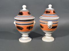 Rare Mocha Pottery Covered Urns with Lion mask handles - 1727922