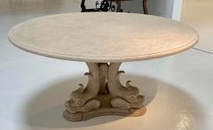 Rare Oscar De La Renta Stone Dining Table W Triple Dolphin Base - 3079294