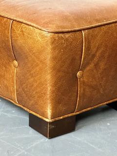 Rare Pair French Art Deco Style Leather Ottomans Low Stools Distressed - 2826646