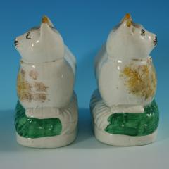 Rare Pair Staffordshire Pottery Cats on Cushions - 2735782