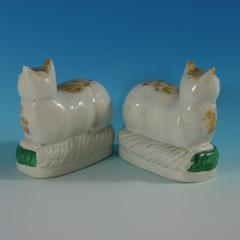 Rare Pair Staffordshire Pottery Cats on Cushions - 2735783