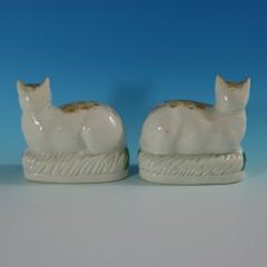 Rare Pair Staffordshire Pottery Cats on Cushions - 2735784