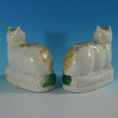 Rare Pair Staffordshire Pottery Cats on Cushions - 2735785