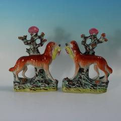 Rare Pair Staffordshire Pottery Hunting Dogs - 4435167