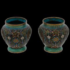 Rare Pair of Antique Japanese Cloisonne Enamel Meiji Vases - 3903375