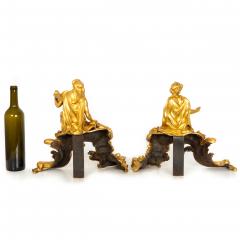 Rare Pair of French Antique Bronze Fireplace Chenets Vulcan and Venus  - 4618122