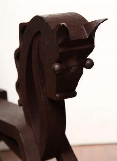 Rare Pair of Horse shaped Wrought Iron Andirons - 1562201
