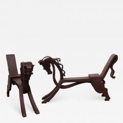 Rare Pair of Horse shaped Wrought Iron Andirons - 1563341