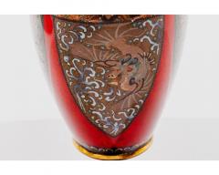 Rare Pair of Meiji Period Japanese Cloisonne Enamel Vases Red Ground Dragon 3 - 4556032