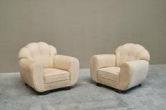 Rare Pair of Monumental Art Deco Lounge Chairs in Alcantara 1930s - 4677301