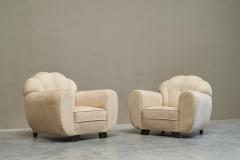 Rare Pair of Monumental Art Deco Lounge Chairs in Alcantara 1930s - 4677306