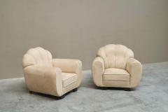 Rare Pair of Monumental Art Deco Lounge Chairs in Alcantara 1930s - 4677310