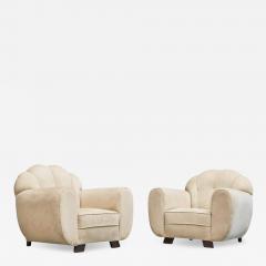 Rare Pair of Monumental Art Deco Lounge Chairs in Alcantara 1930s - 4682451