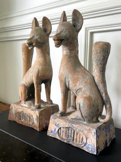 Rare Pair of Pottery Kitsunes of Inari Okami Shrine Meiji Period - 2674678