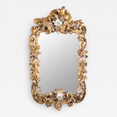 Rare Rococo German Giltwood Carved Mirror with Porcelain Medallions Insets Rare Rococo German Giltwood Carved Mirror with Porcelain Medallions Insets