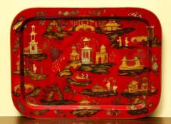 Rare Scarlet Papier Mache Rectangular Dished Tray - 3937023