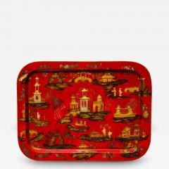 Rare Scarlet Papier Mache Rectangular Dished Tray - 4040516