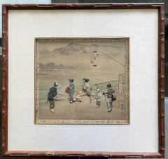 Rare Set of Framed Japanese Oshi E Textile Art Meiji Period - 1900683