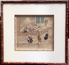 Rare Set of Framed Japanese Oshi E Textile Art Meiji Period - 1900685