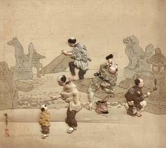 Rare Set of Framed Japanese Oshi E Textile Art Meiji Period - 1902110