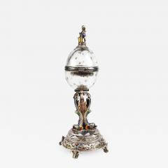 Rare Silver Rock Crystal and Enamel Globe Vienna Egg Clock by Hermann Bohm - 936338