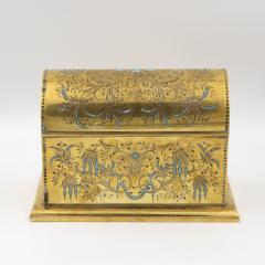Rare Solid Brass Stationery Box Inlaid With Turquoise And Garnets - 1364182