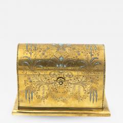 Rare Solid Brass Stationery Box Inlaid With Turquoise And Garnets - 1366614