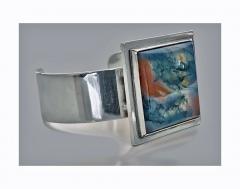 Rare Sterling Silver Moss Agate Bangle Bent Knudsen Denmark C 1960 - 331075