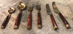 Rare and Complete Tableware Set of 36 Pz in Brass and Wood Italy 1950s - 1242415