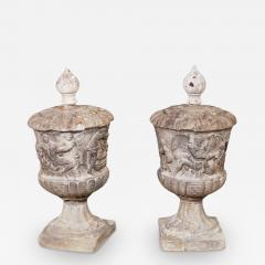 Rare and Important Pair of 17th c Carved Marble Urns - 3407497