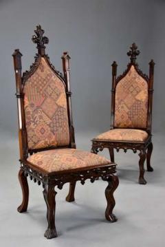Rare pair of Channel Islands 19thc rosewood Gothic Revival hall chairs - 4806029
