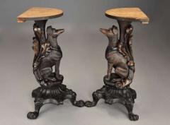 Rare pair of finely carved Black Forest hound side tables - 4776079
