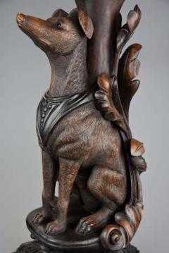 Rare pair of finely carved Black Forest hound side tables - 4776083