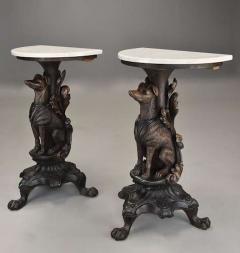 Rare pair of finely carved Black Forest hound side tables - 4776088