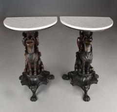 Rare pair of finely carved Black Forest hound side tables - 4776089