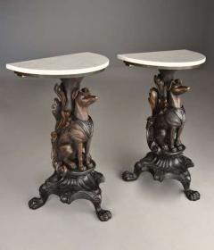 Rare pair of finely carved Black Forest hound side tables - 4776094