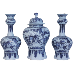 Rare17th century 3 piece set of Delft vases garniture  - 4592598