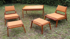 Rarest complete teak hunting chairs and ottoman set in vintage condition - 1179608