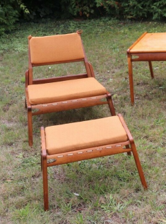 Rarest complete teak hunting chairs and ottoman set in vintage condition - 1179613