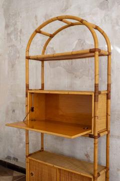 Rattan Bookcase with Drop Down Desk 1950s - 4364785