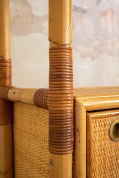 Rattan Bookcase with Drop Down Desk 1950s - 4364786