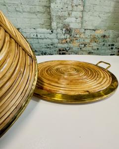 Rattan Brass Tray and Bowl Style of Gabriella Crespi Italy 1970 - 3260325