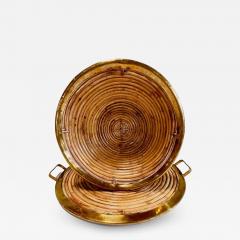 Rattan Brass Tray and Bowl Style of Gabriella Crespi Italy 1970 - 3262134