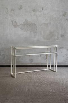 Rattan Console Table With Glass Shelves And Leather Bindings Edizioni Molto - 4215057