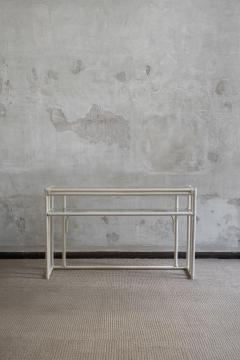 Rattan Console Table With Glass Shelves And Leather Bindings Edizioni Molto - 4215066