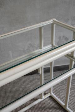 Rattan Console Table With Glass Shelves And Leather Bindings Edizioni Molto - 4215071